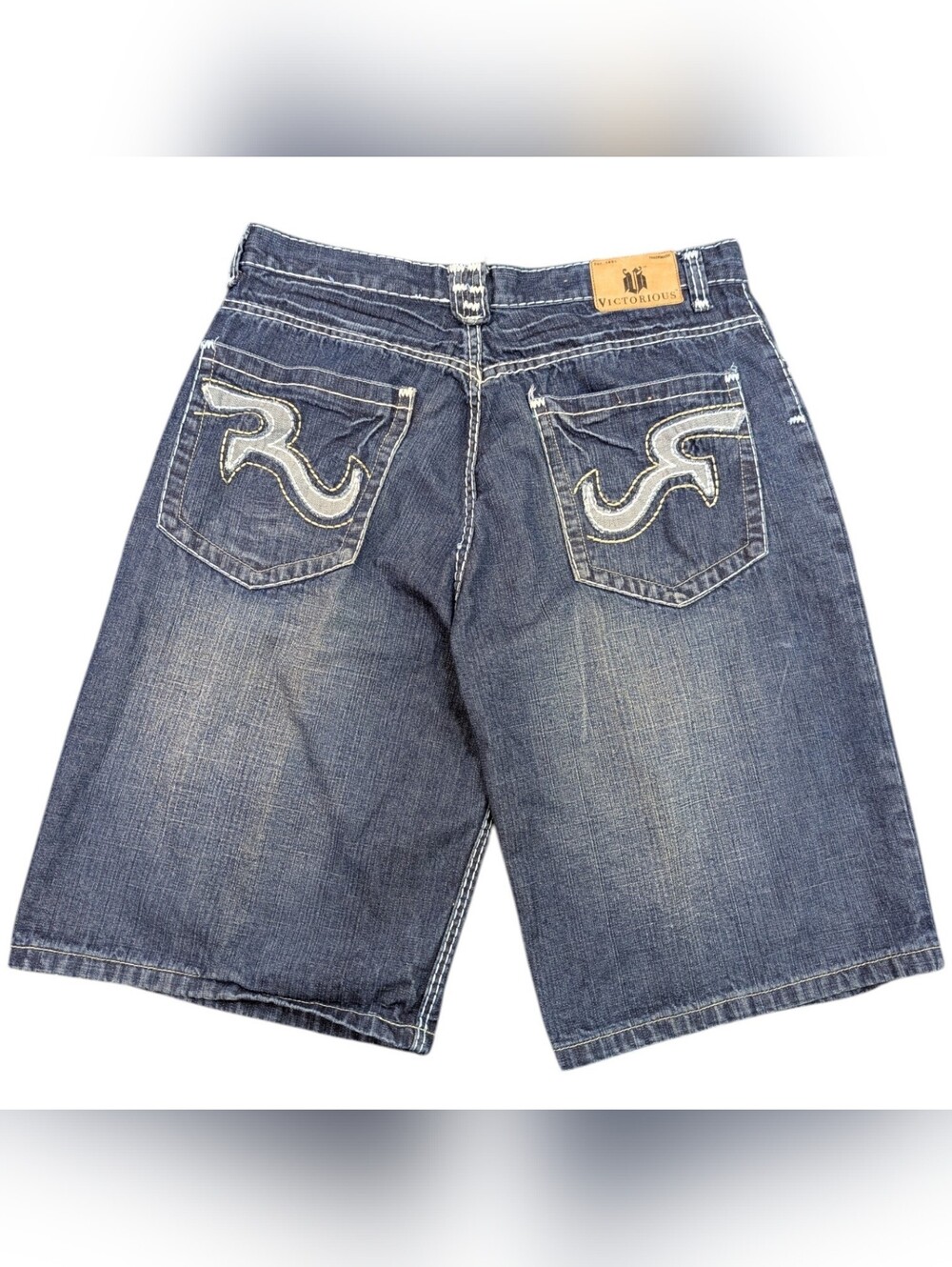 Vtg Y2K Victorious Baggy Embroidered Mens Jean Shorts Hip Hop Streetwear Sz 40